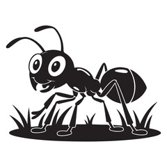 cartoon ant insect . Side view Vector Black silhouettes. with white background
