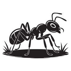 cartoon ant insect . Side view Vector Black silhouettes. with white background