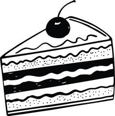 Hand-Drawn Slice of Cake Illustration with Cherry and Layers
