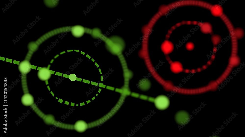 Poster futuristic technology visualization circles red green data connection overlay on black.