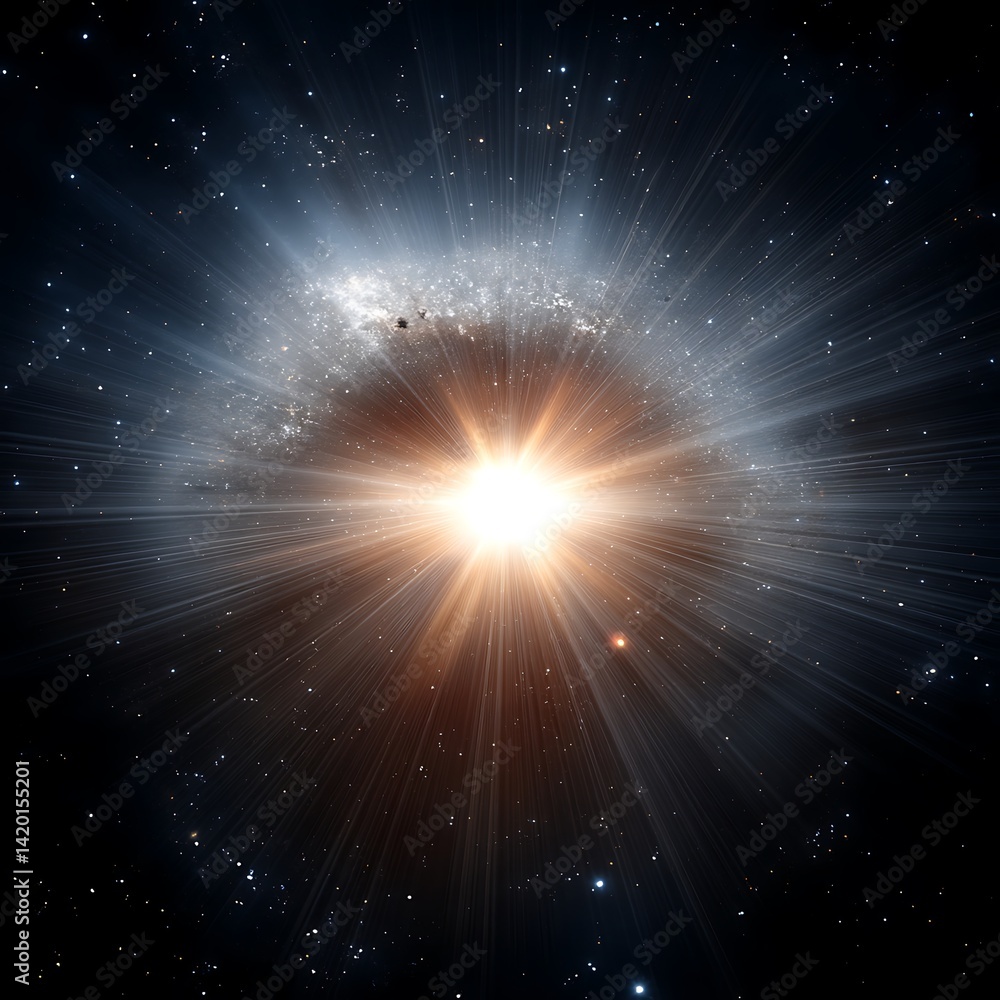 Poster galactic core radiance light rays from interstellar cosmos nebula stars space exploration celestial 