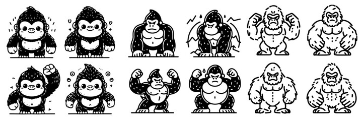 Collection of line vectors of gorilla animals