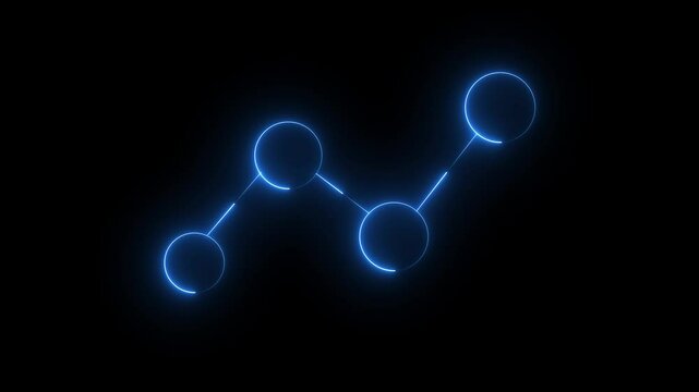 neon line networking topology animation in black background on bule  color.
