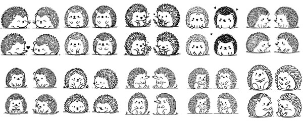 Collection of line vectors of hedgehog animals