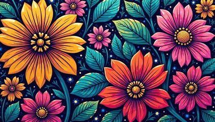 Intricate line art blooming flowers, geometric pattern, vector, geometric, seamless pattern