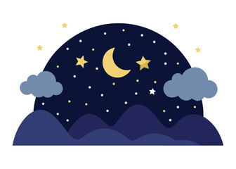 Obraz premium Night Sky with Stars Vector Illustration Deep Space Scene with Glowing Celestial Bodies Design