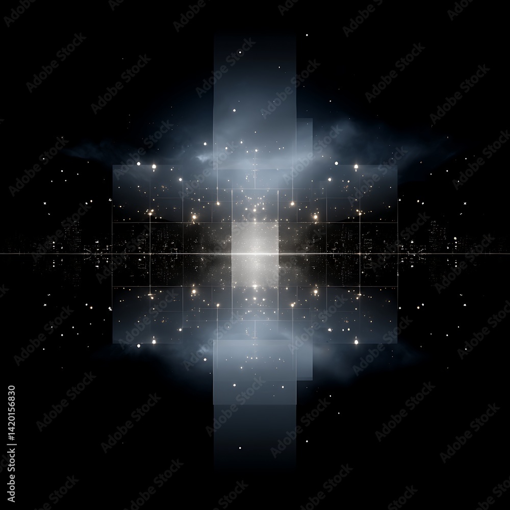 Aufkleber geometric abstraction with light streaks and cosmic dust in a sci fi style digital rendering.