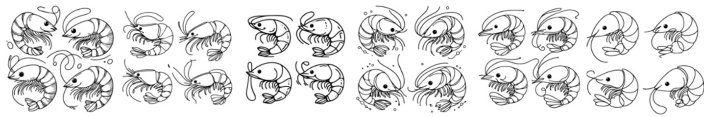 Collection of line vectors of shrimp animals