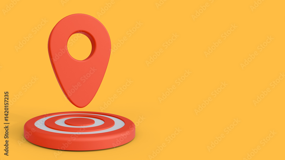 Poster red maping pin location 3d symbols isolated on yellow background. location pin icon banner template 