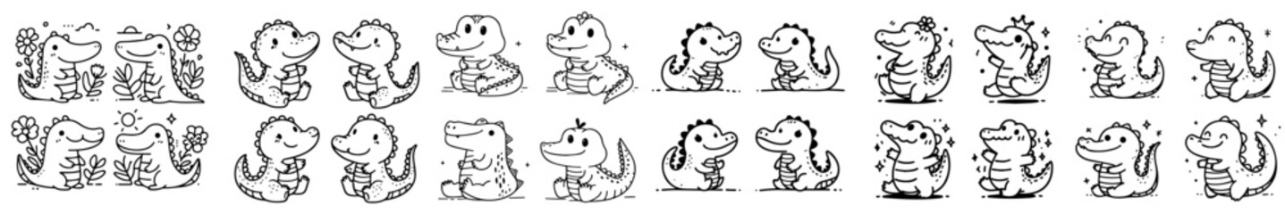 Collection of line vectors of dinosaur animals