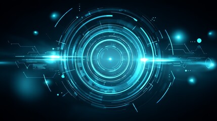 Futuristic technology background with glowing blue circles and dynamic lighting effects for digital innovation