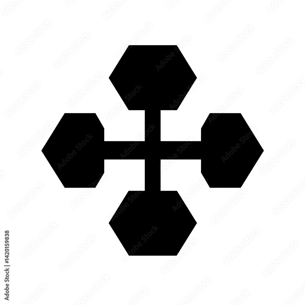Poster geometric symmetry hexagon cross composition design centered on a clean white background simple