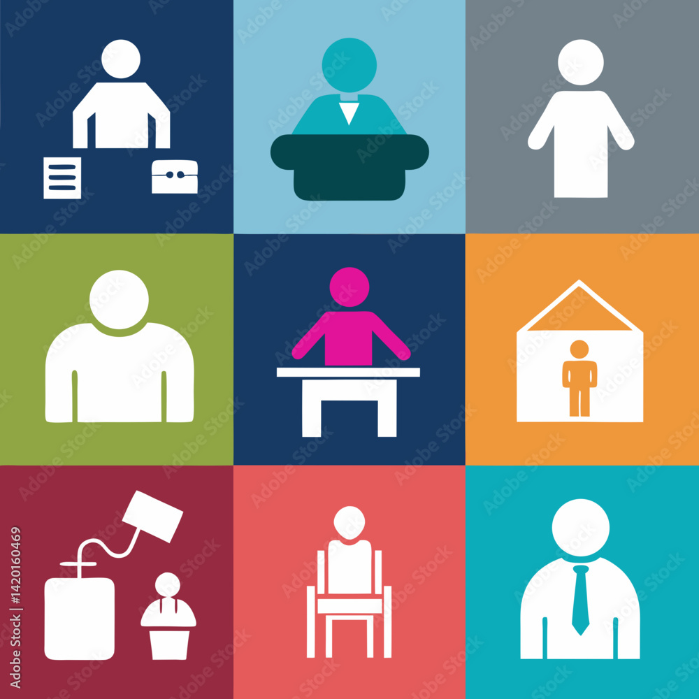 Poster a vibrant collection of diverse professionals in various work settings showcasing a range of occupat