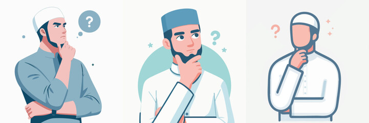 Vector collection of a man in Muslim clothing wearing a peci with various body gestures