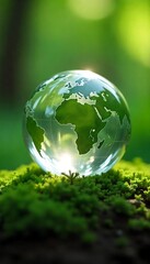 Generative AI Earth Globe on Moss, Symbolizing Environmental Awareness and Ecological Balance in the Natural World