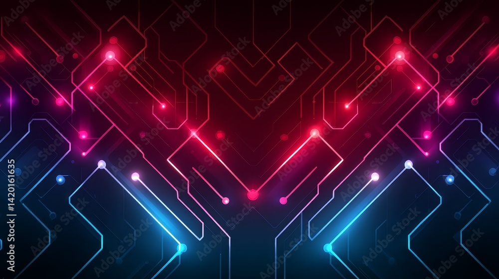 Poster abstract technology background, glowing lines and dots connecting in a futuristic network design