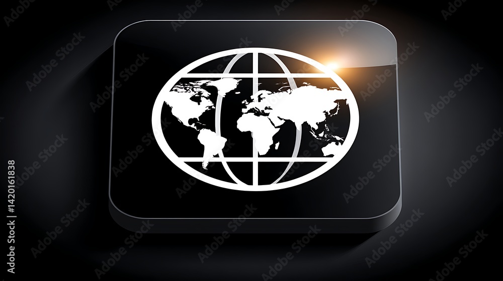 Poster global world map icon representing worldwide connection on glossy black background surface