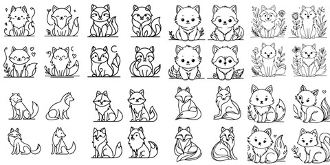 Collection of line vectors of wolf animals