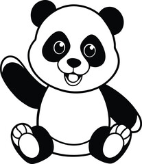 Adorable Panda Illustration Sitting and Waving With a Cheerful Expression