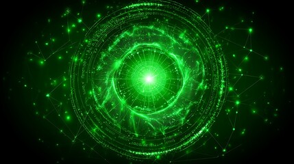 Obraz premium Glowing Green Geometric Circle Network Connection Futuristic Data Visual Abstract Backdrop