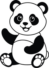 Adorable Panda Illustration Sitting and Waving With a Cheerful Expression