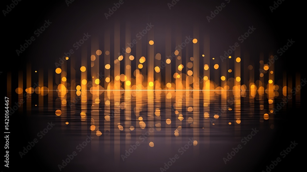Poster golden audio spectrum visualization abstract data representation and musical frequency analysis.