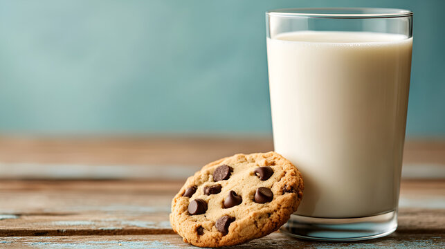 Glass of milk and chocolate chip cookies
