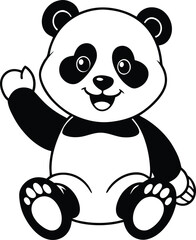 Adorable Panda Illustration Sitting and Waving With a Cheerful Expression