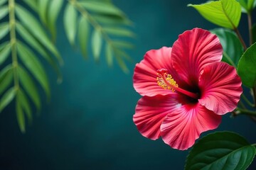 Bold tropical hibiscus & palm, vibrant colors, textile, art