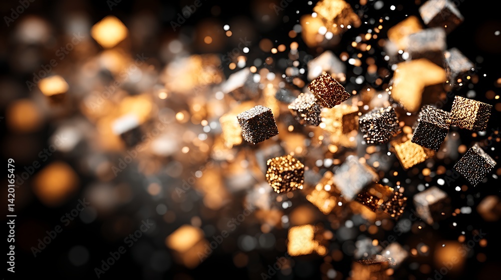 Aufkleber golden cubes abstract celebration background with glimmering particle ornaments a luxurious design.