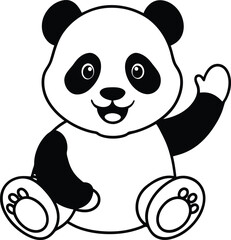 Adorable Panda Illustration Sitting and Waving With a Cheerful Expression
