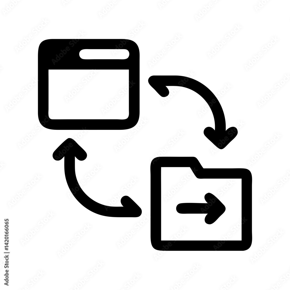 Poster transfer file data between folder and application with arrow icon for data migration process