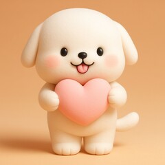 하트를 들고 있는 말랑한 강아지 인형 일러스트