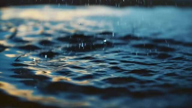 雨粒が水面に落ちる瞬間の美しいしぶき