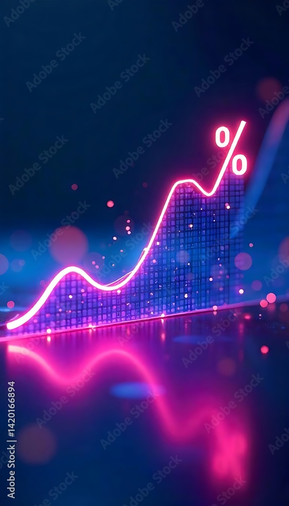 Poster generative ai image showing glowing percentage increase chart illustration