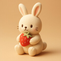 Obraz premium 딸기를 들고 있는 말랑한 토끼 인형 일러스트