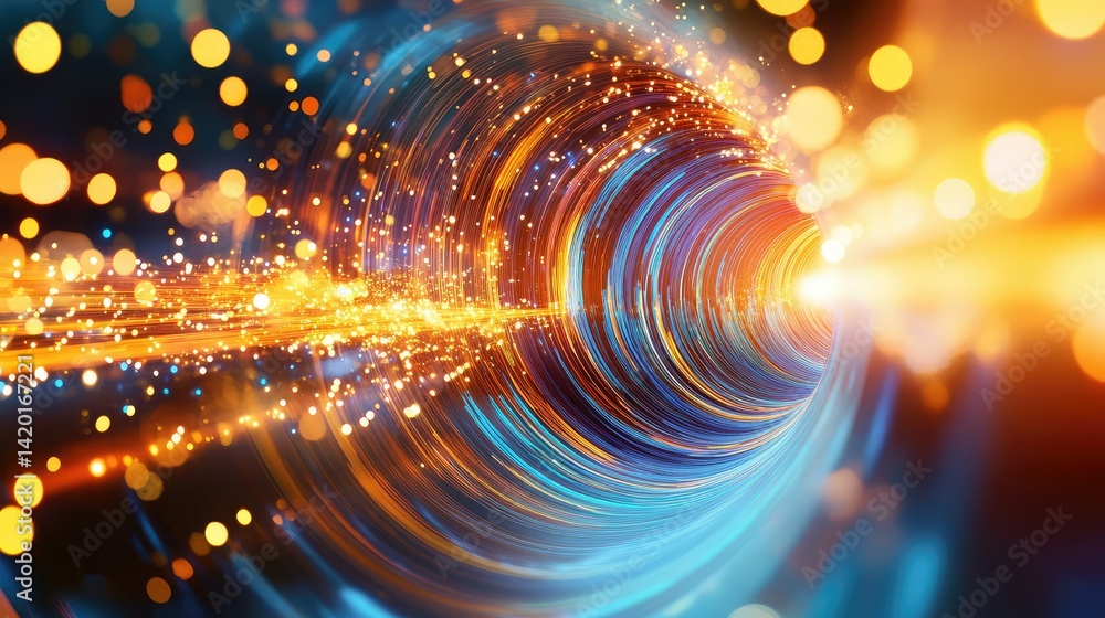 Poster abstract futuristic background with blue-orange data lines in motion