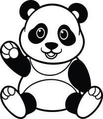 Adorable Panda Illustration Sitting and Waving With a Cheerful Expression