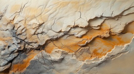 Naklejka premium Cracked, textured surface; beige, orange tones.