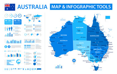 Australia Infographic Map with Data Visualization Elements - Vector Map of Australia