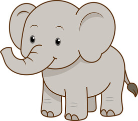 Adorable Cartoon Elephant  Illustration Perfect for Kids' Books, Designs	