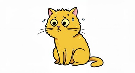 Worried yellow cat cartoon illustration