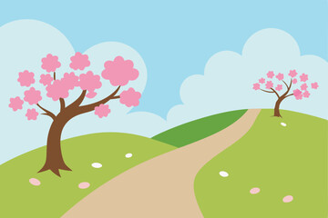 spring landscape with tree and flowers