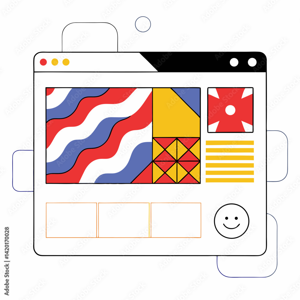 Poster a joyful, vibrant website design showcasing playful geometric patterns and a happy user experience w