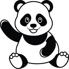 Adorable Panda Illustration Sitting and Waving With a Cheerful Expression