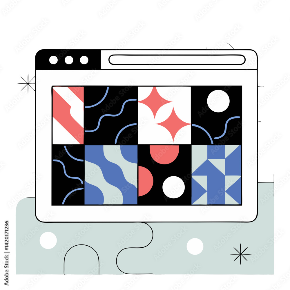Poster a vibrant website showcasing a playful collection of geometric patterns in a bold, modern design wit