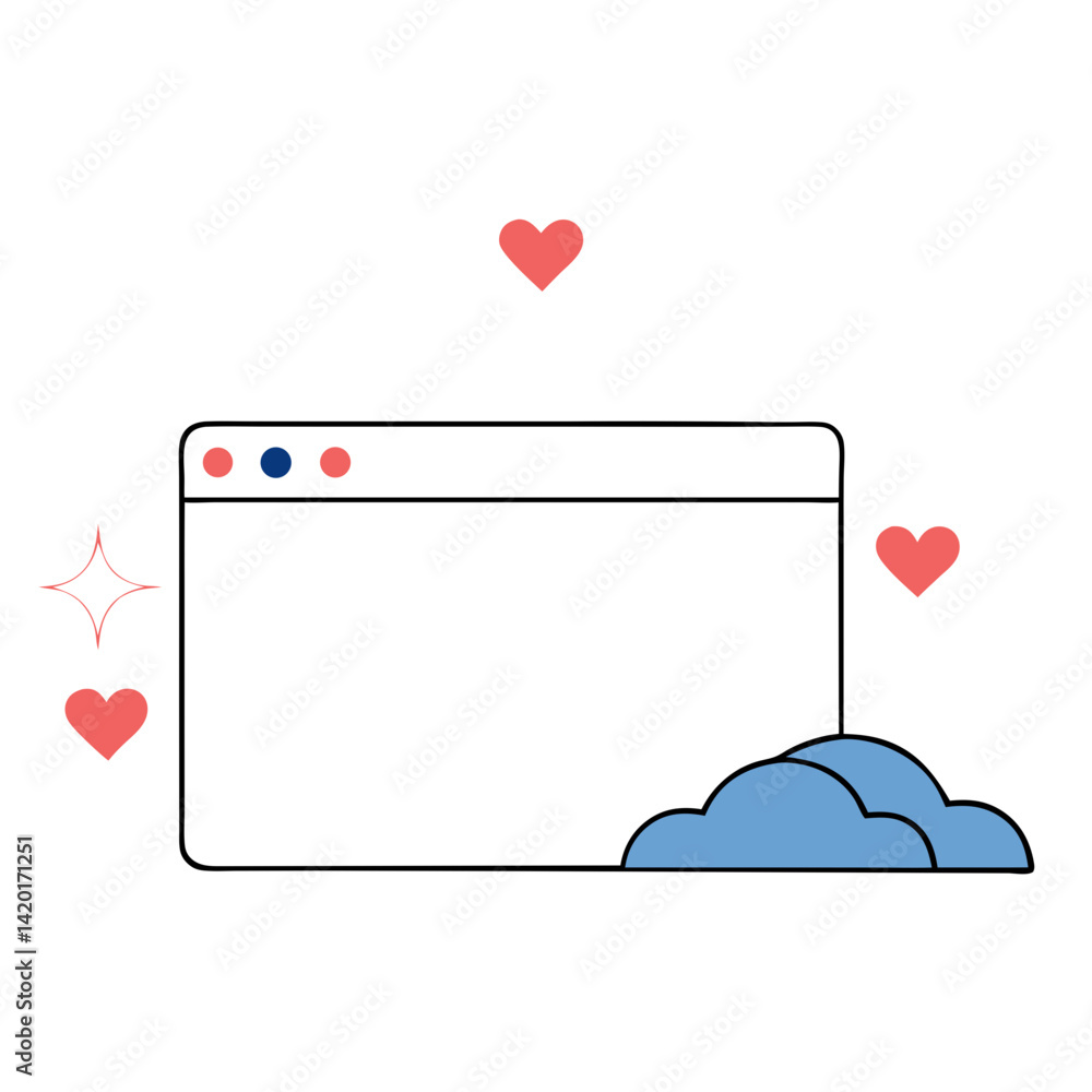 Aufkleber a webpage filled with love, sparkling with joy, and resting on soft blue clouds; simple line art sty