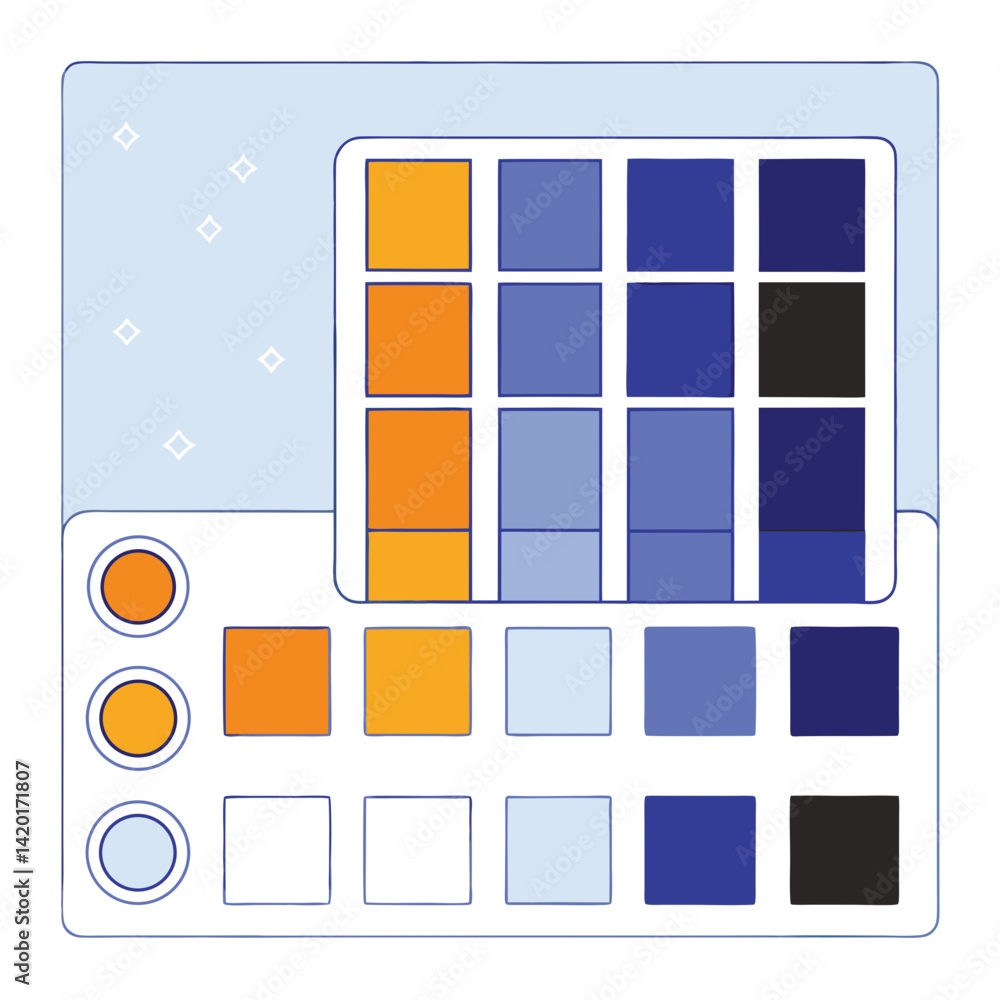 Poster exploring a vibrant palette of warm oranges and cool blues, a playful design tool showcasing harmoni