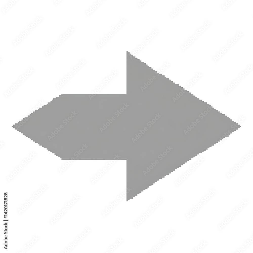 Poster gray arrow pointing right directional graphics symbol forward navigation pixelated design isolated a