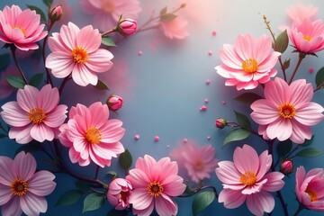 Obraz premium Delicate, interwoven blossoms forming a continuous floral backdrop , decorative, minimal